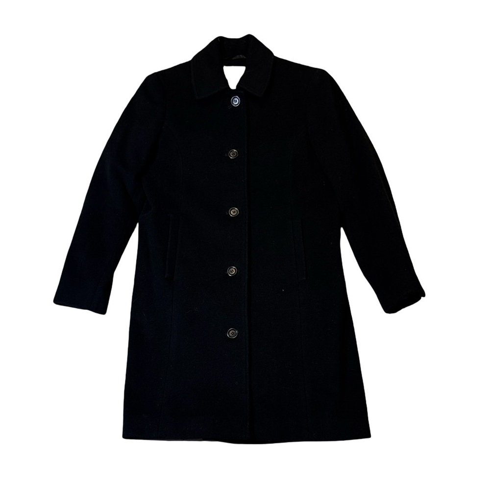 L.L. Bean women’s 4P petite black solid wool blend button up overcoat EUC